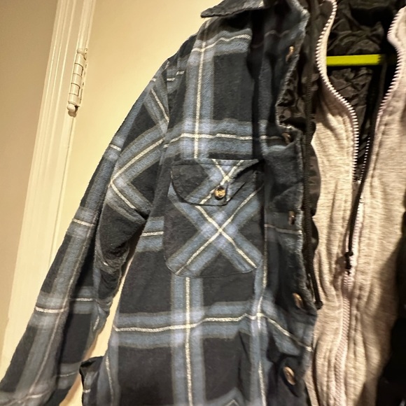 VTG Bugle Boy Dakota Plaid Quilted Lined Flannel Shirt Jacket. Zip Hoodie. Large - Picture 8 of 14